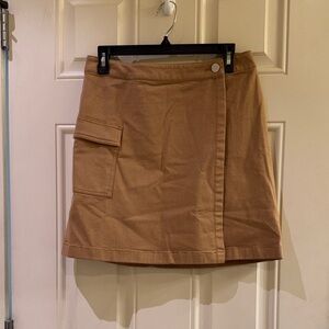 LOFT Camel Wrap-Front Mini Skirt